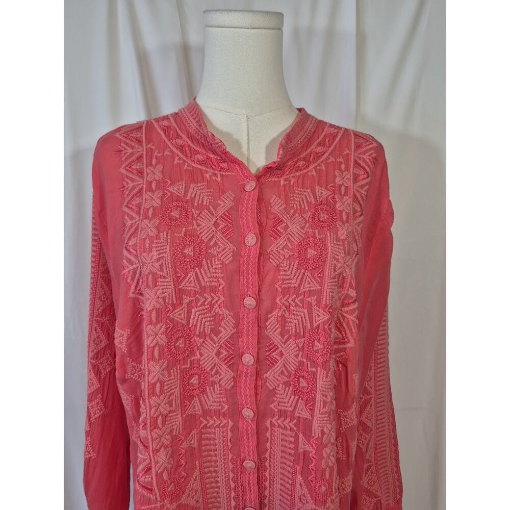 Johnny Was California Pink Embroidered Long Sleeve Tunic Top Large - Picture 3 of 9